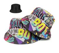 TUONYIS 2 Piezas 80s Gorros Pescador, Sombrero de Pescador Reversible Bucket Hat Sombrero de Pescador Plegable Sombrero de Pescador Impreso para el Aire Libre (FR/ES, Letras, Talla única, Negro)