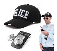 TUONYIS 2 Piezas Accesorios Disfraz Policia Collar de la Insignia de Policía Gorra de Policía Policía Disfraz Swat para Adulto para Halloween Dress Up Party, Juegos de Rol (negro)