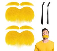 TUONYIS 2 Piezas Barba Postiza Barba Disfraz, Barbas Falsa Barba Falsa para Fiesta Bigotes Falsos Autoadhesivos, Bigote Postizo Barba de Halloween Divertidas Bigote para Adultos, Niños (Amarillo)