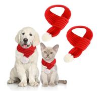 TUONYIS 2 Piezas Bufanda Navideña para Perros y Gatos, Bufanda Tejida de Papá Noel para Mascotas, Lindo Pañuelo para Perros con Pompón para Vestir Navidad Gatos Perros y Decoración del Hogar (Grande)