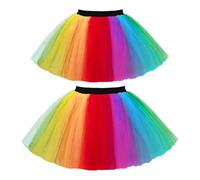 TUONYIS 2 Piezas Damas Neon Tutu Falda Fancy Dress,Faldade Neón de Los Años 80,Disfraz de Discoteca para niñas Mujeres aturdientes de Fiesta de los 80, Fancy Dress Halloween 50 80s (Rainbow)