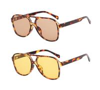 TUONYIS 2 Piezas Gafas de Sol Piloto para Hombre Mujer Gafas de Sol Cuadradas Vintage Piloto con Doble Puente Retro Años 70 (Negro, Verde)