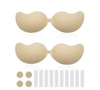 TUONYIS 2 Piezas Sujetador Invisible Adhesivos, Sujetador Push Up, con 10 Piezas Cinta Adhesiva de Doble Cara, Espalda Descubierta, Reutilizable, para Vestidos sin Espalda, Bodas y Eventos (Beige)