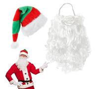 TUONYIS 2 Piezas Traje de Papá Noel,Sombrero de Navidad a Rayas Rojas y Verdes, Barba de Papá Noel Decoraciones Navideñas,para Niños Adultos Fiesta de Navidad, Fiesta Festiva de Año Nuevo(2 Piezas)
