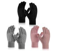 TUONYIS 3 Pares de Guantes de Invierno para Pantalla Táctil, Guantes Térmicos de Punto con Forro Grueso, Guantes Elásticos para Trabajar, Conducir, Correr, Actividades al Aire Libre (Multicolor)