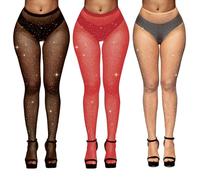 TUONYIS 3 pares de medias de red brillantes para mujer, medias de purpurina con diamantes de imitación, medias de red brillantes, medias de red brillantes, medias de red de diamante, Negro, piel y