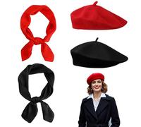 TUONYIS 4 boinas + pañuelo para el cuello para mujer, estilo francés, clásico, artista liso, boina elegante, bufanda bandana