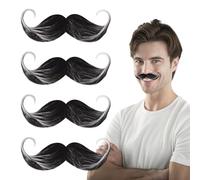 TUONYIS 4 Piezas Barbas Falsas, Bigotes Falsos Autoadhesivos Rizado Disfraz Bigote, Disfraz Vello Facial Falso, Bigote Detective Anciano, para Disfraces de Halloween, Fiesta de Navidad (Negro)