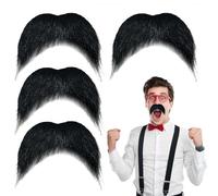 TUONYIS 4 Piezas Bigotes Falsos Autoadhesivos, Barbas Falsas, Barba Falsa Realista Divertida, Vello Facial Falso Novedoso, Vello Facial Falso para Disfraces de Halloween, Fiesta de Navidad (Negro)