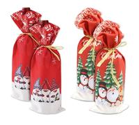 TUONYIS 4 Piezas Bolsas de Regalo para Botellas de Vino de Navidad, Patrón de Papá Noel, Patrón de árbol de Gnomo, Funda para Botella de Vino de Arpillera para Navidad, Fiesta Decoración de Mesa(Rojo)
