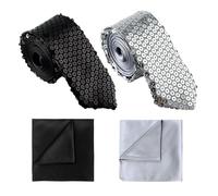 TUONYIS 4 Piezas Corbatas con Purpurina y Pañuelo de Bolsillo, Corbata con Lentejuelas, Traje con Purpurina Accesorios, Unisex,Festival, Fiesta Disco, Carnaval, Fiesta Temática (Negro, Plata)