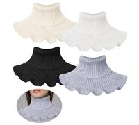 TUONYIS 4 Piezas Cuello Falso Tejido Cuello Falso Desmontable Collar Falso de Dama Cuello Tortuga Bufanda Volantes Cuello Alto Bufanda Mujer Collar Falso, Talla única (4 Colores)
