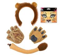 TUONYIS 4 Piezas Disfraces Rey Leon Accesorios,Orejas Diadema Guantes Cola y Kit de Pintura Facial,Disfraz de Animal para Niños y Adultos para Cosplay Cumpleaños Actuaciones Halloween (Naranja)
