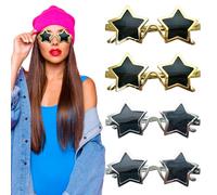 TUONYIS 4 Piezas Gafas de Sol en Forma de Estrella, Gafas Novedad en Forma de Estrella para Fiestas, Accesorios para Fotomatón (Oro, Plata)