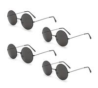 TUONYIS 4 Piezas Gafas de Sol para Hombre Mujer, Protección UV, Round Sunglasses, Vintage Gafas de Sol Redondas, Retro Clasicas Metálico (Negro)