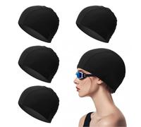 TUONYIS 4 Piezas Gorro de Natación Elástico,Sombrero de Natación de Tela Cómoda, Gorro Piscina Ligero para Deportes Acuáticos Antideslizante para Niños Adultos (Negro) (Negro)