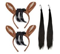 TUONYIS 4 Piezas Orejas de Caballo en Diadema y Cola, Diadema Navideña, Conjunto de Disfraz de Cuernos de Toro, para niños y niñas, Accesorios temáticos del Festival del Diablo para Adultos (Marrón)
