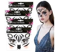 TUONYIS 4 Piezas Pegatinas para Tatuajes Faciales, Tatuajes Temporales para la Cara Niños Niñas, Pegatinas Cara Animales, Pegatinas Faciales Brillantes para Halloween Carnaval (Negro) (Negro)