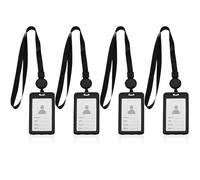 TUONYIS 4 Piezas Portatarjetas, Tarjetas Colgante Retráctiles, Porta Tarjetas Identificativas Negro con Cordón Retirable para Oficina Exposición Estudiante Tráfico (Negro)