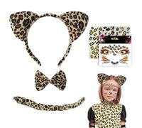 TUONYIS 5 Piezas Disfraz de Leopardo Pegatina Estampado de Leopardo Leopardo Orejas Diadema Leopardo Pajarita Leopardo Cola para Halloween Carnaval Cosplay Fiesta Temática (Marrón)