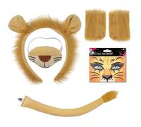 TUONYIS 5 Piezas Disfraz del Rey León,Banda para el pelo Guantes de la Nariz Cola Traje de Pegatinas para la Cara,Kit de Accesorios de Disfraces de León para Niños Carnaval Cosplay Navidad(Naranja)