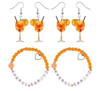 TUONYIS Aperol Regalos Mujer 2 Piezas Pulsera Aperol y 2 Piezas Pendientes Aperol en Forma de Copa de Vino, Accesorios Aperol Spritz para Novia y Colegas,Decoración para Fiestas y Cumpleaños (Naranja)