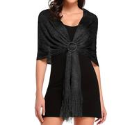 TUONYIS Chales y Estolas Metálicos Brillantes con Hebilla para Mujer, Estola Chal de Noche para Mujer, Chales para Mujer, Chal Negro, Estolas y Chales de Noche para Boda, Fiestas, Dama de Honor, Negro