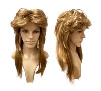 TUONYIS Peluca rubia para hombre de los años 80, peluca para hombre para adultos, peluca rockera, pelucas pop rock para hombres,disfraces de los años 70, disfraz de carnaval, Halloween. (marrón)