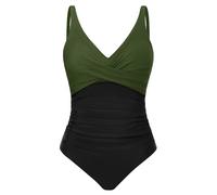 Tuopuda Bañadores Mujer Reductor Barriga Bañador Push up con Relleno V-Cuello Trajes de Baño Una Pieza Monokini Bañador Natacion Surf Swimwear para Playa Piscina Vacaciones, Negro-F, XXL