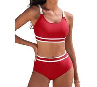 Tuopuda Bikini Mujer Push Up Deportivo Cintura Alta Traje de Baño Dos Piezas Conjunto de Bikini Biquini Vikini con Relleno Bikini Top con Brasileño Braga Alta Natacion Playa Piscina, Rojo Vino, L