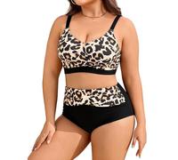 Tuopuda Bikini Mujer Talla Grande Push Up Cintura Alta Traje de Baño Dos Piezas Conjunto de Bikini Biquini con Relleno Bikini Top con Brasileño Braga Alta Natacion Playa M-4XL, Leopardo, L