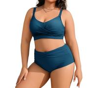 Tuopuda Bikini Mujer Talla Grande Push Up Cintura Alta Traje de Baño Dos Piezas Conjunto de Bikini Biquini con Relleno Top con Brasileño Braga Alta Natacion Playa M-4XL, Verde-Azul, L