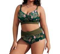 Tuopuda Bikini Mujer Talla Grande Push Up Cintura Alta Traje de Baño Dos Piezas Conjunto de Bikini Biquini con Relleno Bikini Top con Brasileño Braga Alta Natacion Playa M-4XL, Verde, 4XL