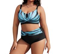 Tuopuda Bikini Mujer Talla Grande Push Up Cintura Alta Traje de Baño Dos Piezas Conjunto de Bikini Biquini con Relleno Bikini Top con Brasileño Braga Alta Natacion Playa M-4XL, Azul Claro, XL