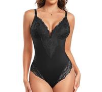 Tuopuda Body Moldeador Mujer Bodies Reductor Adelgazante Tanga Escote V de Encaje con Almohadillas extraíbles Faja Control de Abdomen Shapewear Posparto(Negro,S)