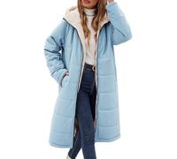 Tuopuda Chaqueta con Capucha Gruesa de Abrigo Largo de Invierno para Mujer Reversible Abrigo de Forro Polar con Cremallera y Bolsillos(Azul,S)