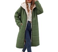 Tuopuda Chaqueta con Capucha Gruesa de Abrigo Largo de Invierno para Mujer Reversible Abrigo de Forro Polar con Cremallera y Bolsillos(Verde,S)