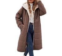 Tuopuda Chaqueta con Capucha Gruesa de Abrigo Largo de Invierno para Mujer Reversible Abrigo de Forro Polar con Cremallera y Bolsillos(Café,M)
