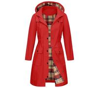 Tuopuda Chubasquero Mujer Impermeable Largo Chaqueta Ligera Parkas Cortaviento con Capucha Cremallera Softshelljakce Primavera Otoño Raincoat Abrigo para Exteriores Cercanías, Rojo, XL