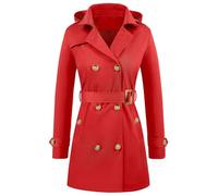 Tuopuda Gabardina Mujer Clásica Doble Botonadura con Cinturón Abrigo Antiviento Chaqueta Impermeable con Capucha Primavera Otoño Slim Fit Trench Coat(Rojo,M)