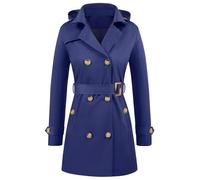 Tuopuda Gabardina Mujer Clásica Doble Botonadura con Cinturón Abrigo Antiviento Chaqueta Impermeable con Capucha Primavera Otoño Slim Fit Trench Coat(Marina,S)