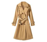 Tuopuda Gabardina para Mujer Abrigos Primavera Casual Clásica Doble Botonadura con Cinturón Abrigo Trench Antiviento, caqui oscuro, XL