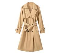 Tuopuda Gabardina para mujer Casual Abrigos con Cinturón Larga Gabardina mujer de Cuello Solapa Clásica Doble Botonadura Cortaviento Trench Chaqueta Primavera Otoño Abrigos(Caqui,M)
