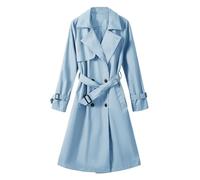 Tuopuda Gabardina para mujer Casual Abrigos con Cinturón Larga Gabardina mujer de Cuello Solapa Clásica Doble Botonadura Cortaviento Trench Chaqueta Primavera Otoño Abrigos(Azul,M)