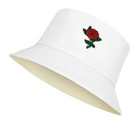 Tuopuda Sombrero del Pescador Algodón Unisex Bucket Hat Plegable De La Sonrisa del Casquillo De Sun Sombrero Al Aire Libre para Senderismo Camping y Playa(Rosa Flor-Blanco)