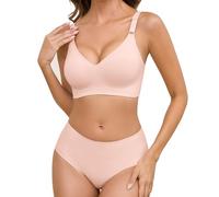 Tuopuda Sujetadores sin Aros Mujer Sujetador Push Up sin Costuras con Relleno Bralette con Bragas Cuello en V Sexy Sostenes Básicos Reductores Comodos Bra, Rosa, L