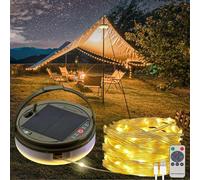 TuoPuLife Luces solares para camping, cadena de luces de hadas de 12 m, 150 LED, luz de camping portátil con energía solar y luz recargable por USB para senderismo, decoración de patio, control remoto