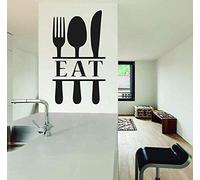TUOQIANNAN Adhesivo de pared extraíble con diseño de cuchillo, tenedor y cuchara, adecuado para el hogar, cafetería y otros lugares, vinilo negro, adhesivo de pared de 55 x 69 cm