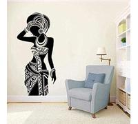 TUOQIANNAN Adhesivo de pared extraíble, diseño de silueta de mujer africana, decoración para sala de estar, dormitorio y oficina, vinilo negro, 88 x 42 cm