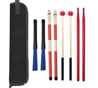 TUOREN Bolsa colgante para baquetas de tambor con 4 pares de baquetas, incluye cepillos de nailon Jazz + varillas de bambú + baquetas de tambor de nailon 5A + mazos de madera, color rojo